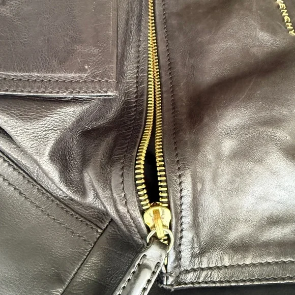 Givenchy Black Aged Leather Pandora Large Satchel Handbag Gold HW - Picture 6 of 16